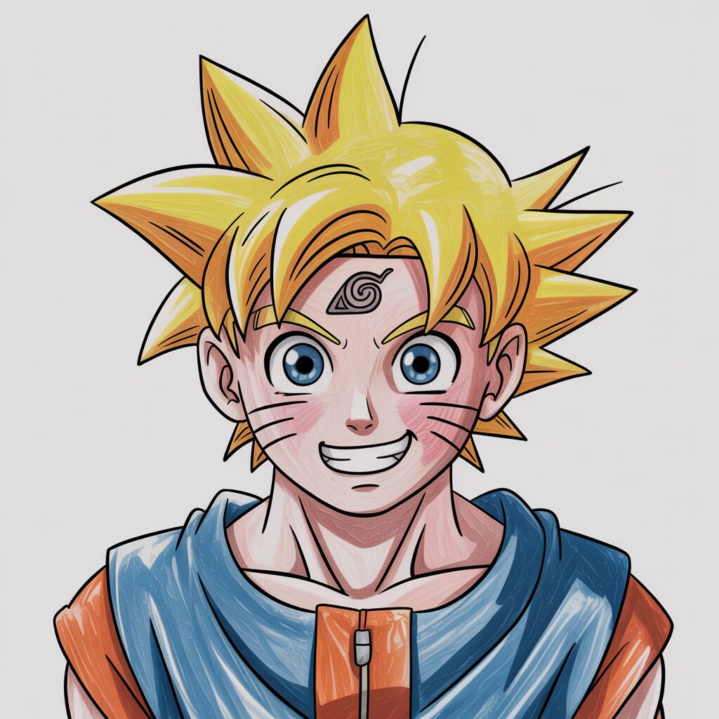Anime character coloring page with spiky yellow hair.