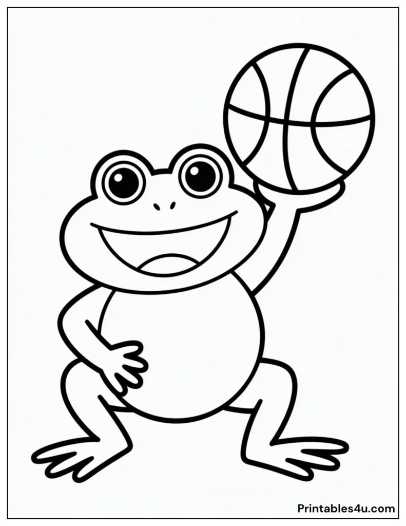 Frog Holding A Basketball Coloring Page