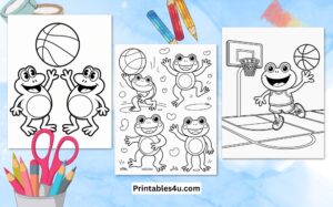 Frog Playing Basketball Coloring Page For Kids