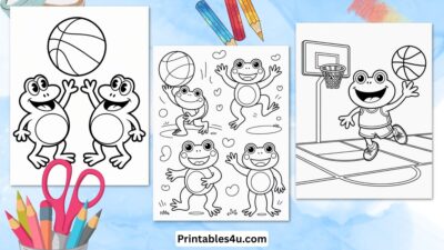 Frog Playing Basketball Coloring Page For Kids