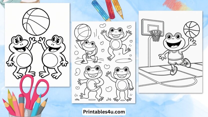Frog Playing Basketball Coloring Page For Kids