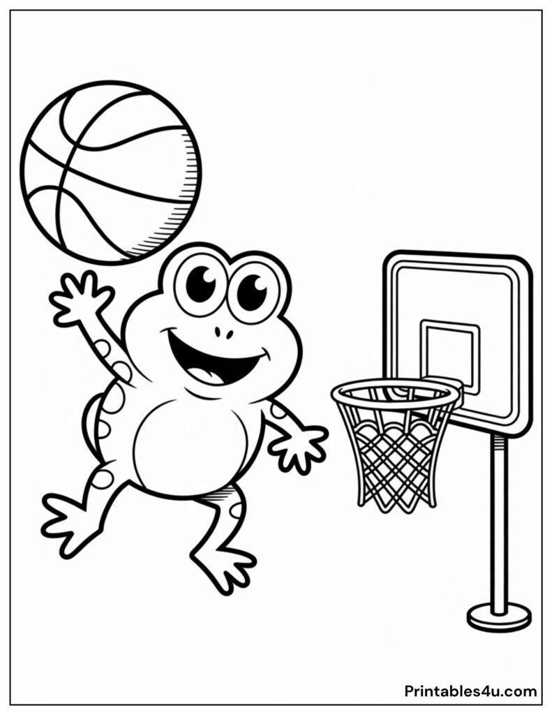 Frog In Mid-air To Dunk A Basketball Into A Hoop Coloring Page