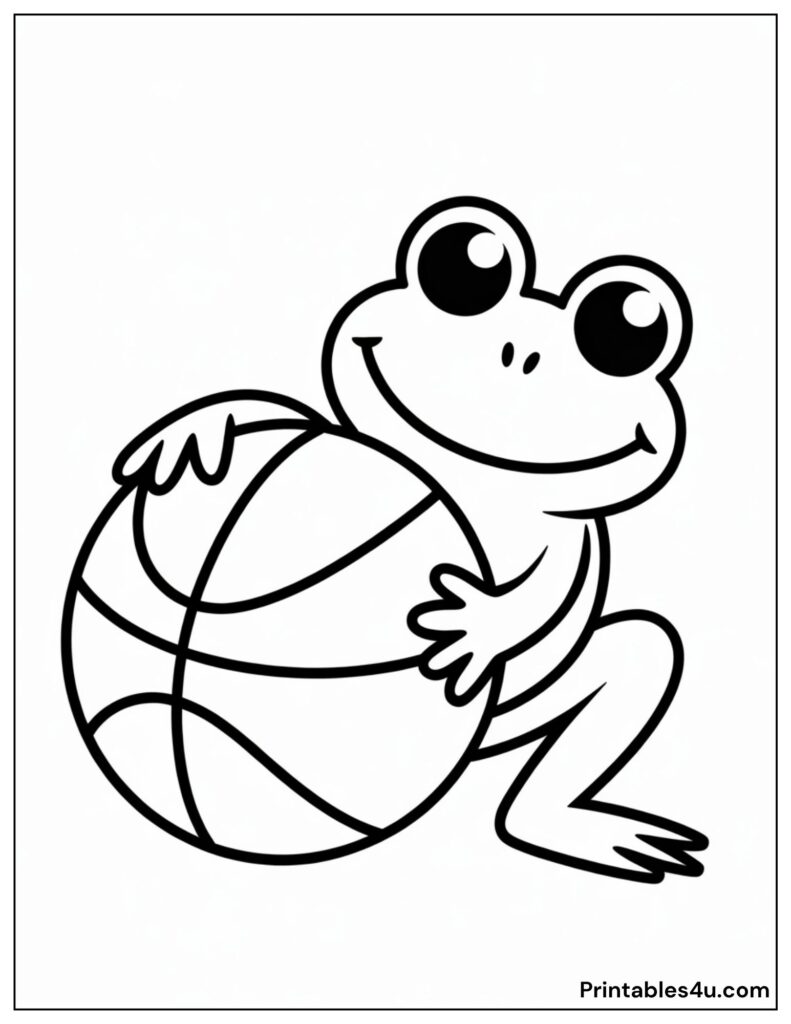 Frog Holding the Basketball While Sitting Coloring Page