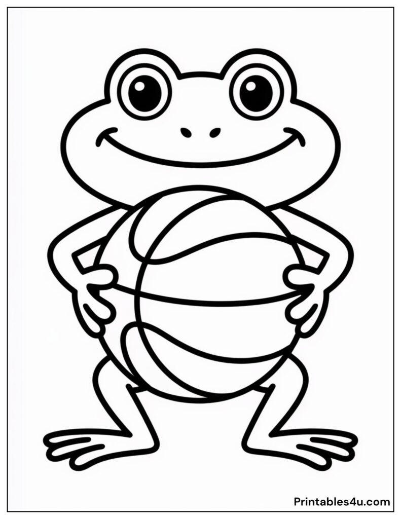 Frog Holding A Basketball Coloring Page For Kids
