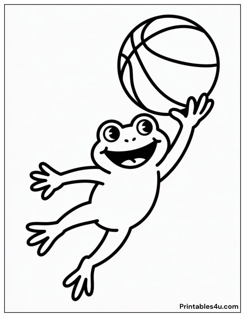 A Frog Is Holding A Basketball In Its Hand Coloring Page
