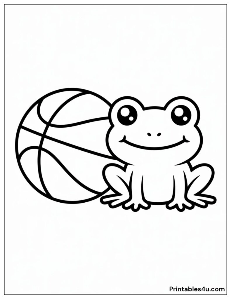 Frog And Basketball Coloring Page For Kids