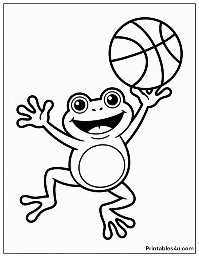 Frog Is Playing With The Basketball Coloring page