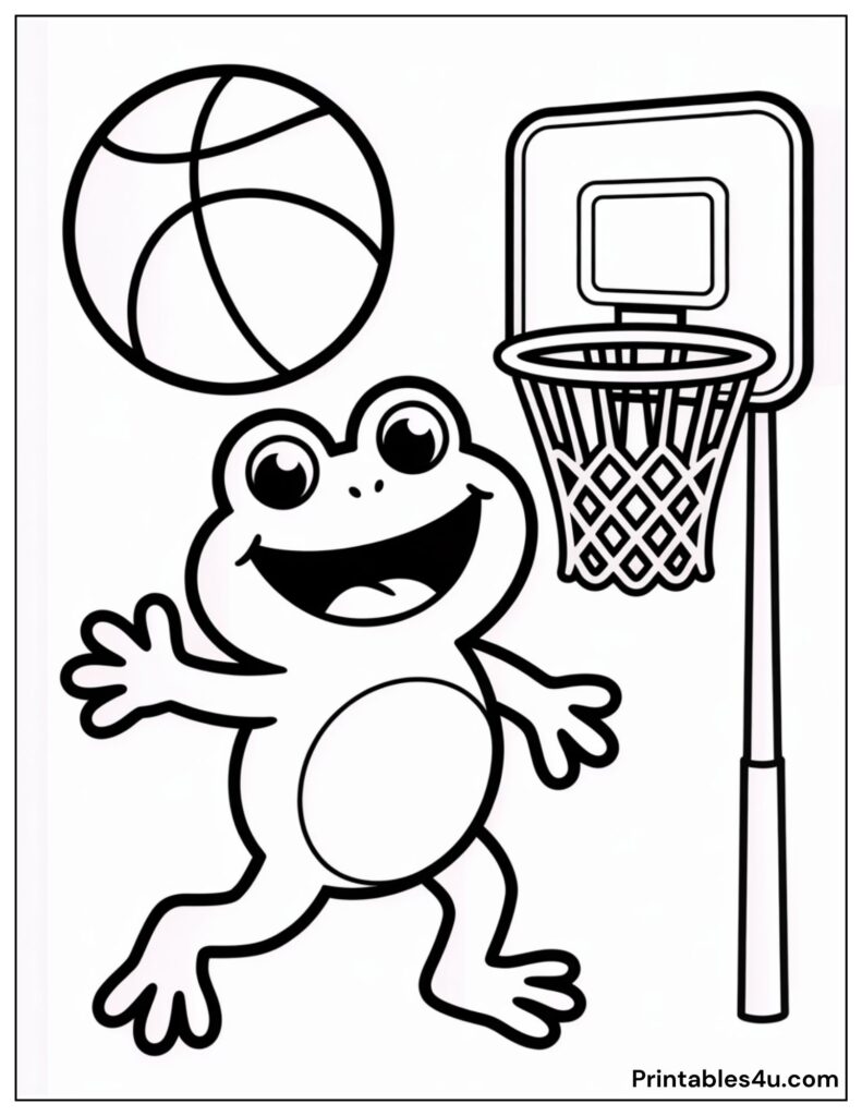 Frog Dunk The Basketball Into A Hoop Coloring Page