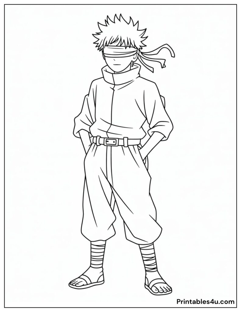 Anime-style character Gojo coloring page printable.