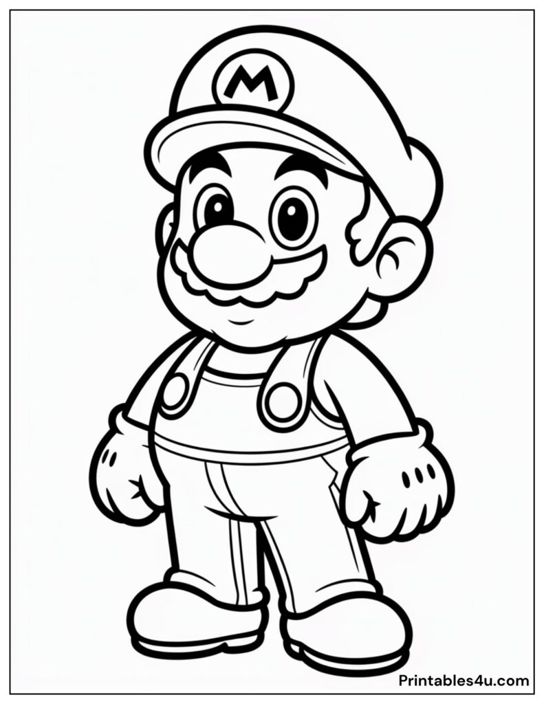 Standing Mario Coloring Page For Kids