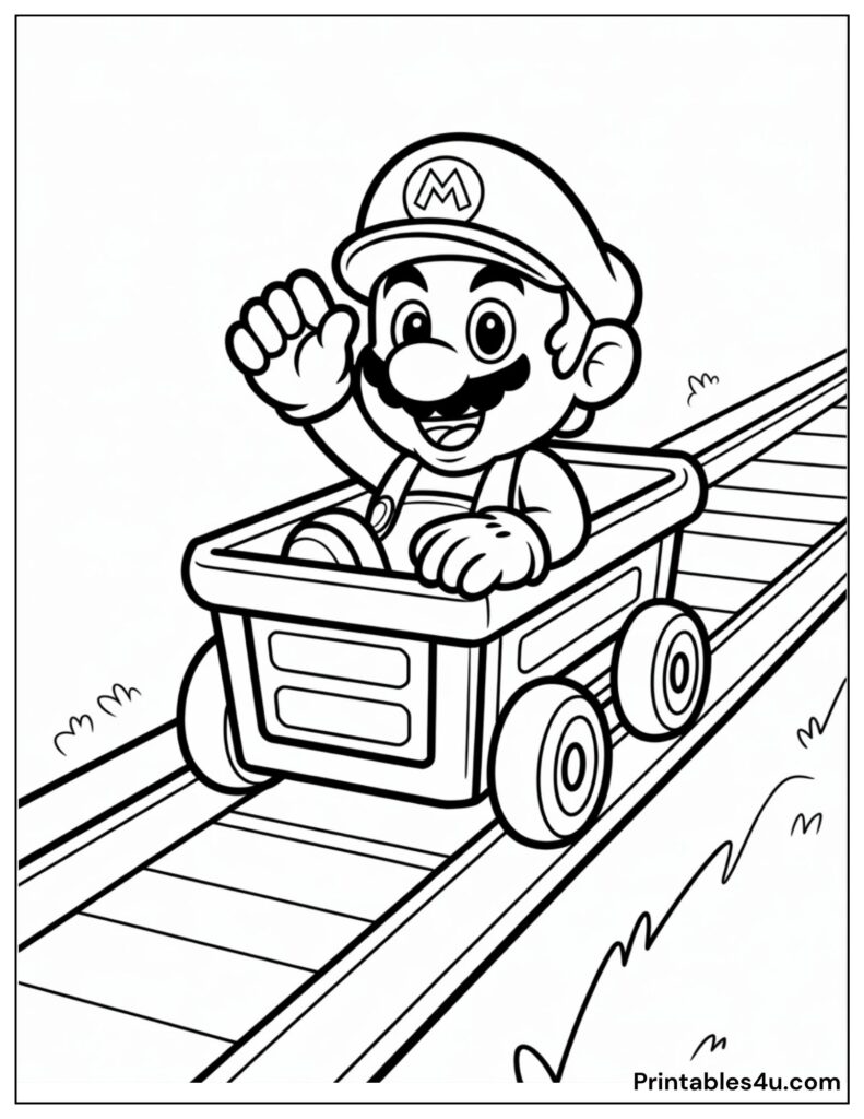 Super Mario Riding In A Minicart On A Railway Track