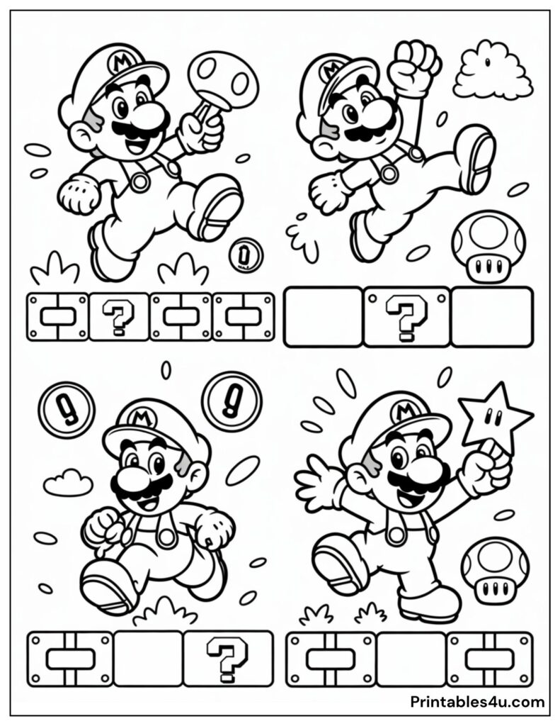 Super Mario Jumping and Walking Coloring Page For Kids