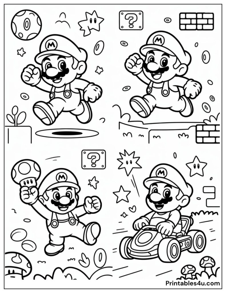 Mario's Action-packed Adventures and Kart Racing Coloring Page