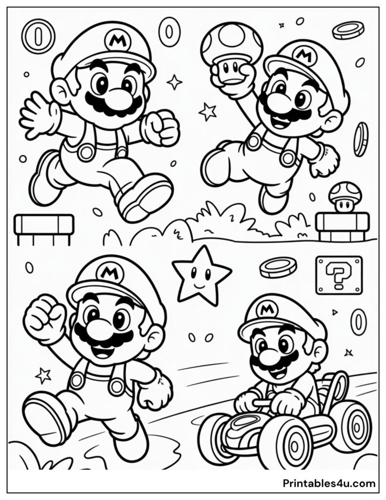 Mario's Action-packed Adventures and Kart Racing Coloring Page