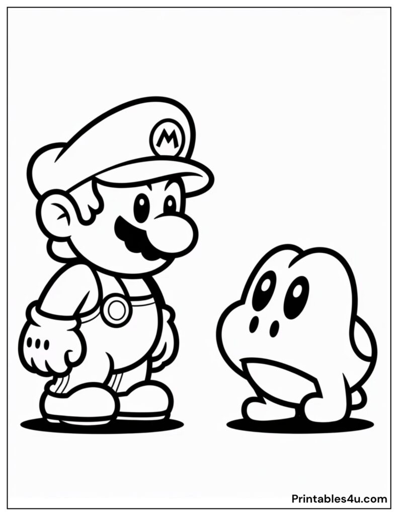 Mario and Yoshi Coloring Page For Kids