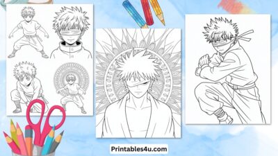 Anime character coloring page with mandala background, printable for kids.