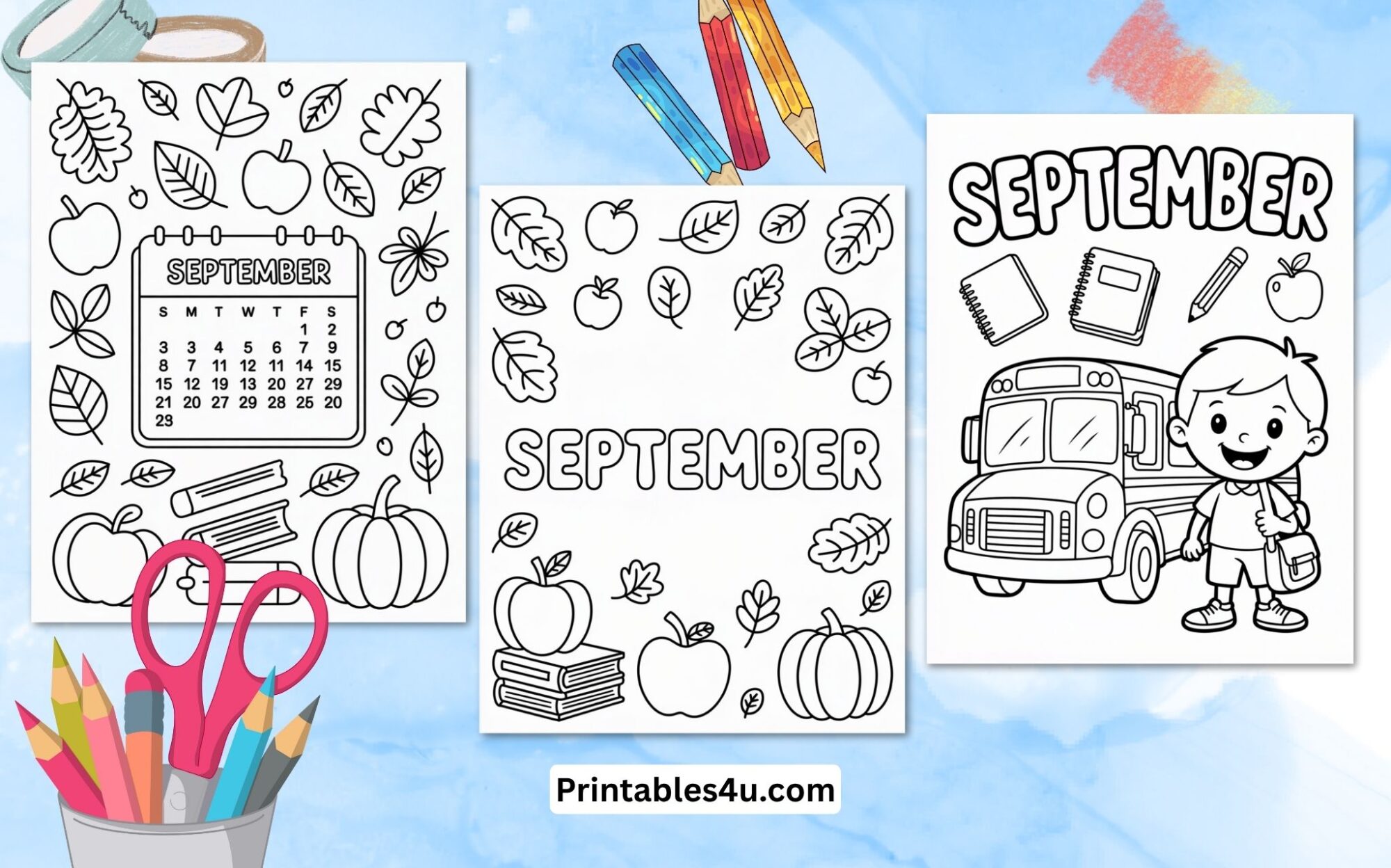 September Coloring Page for Kids (Free Printables PDF)