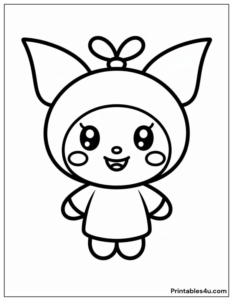 Cute cartoon character Kuromi coloring page for kids. Fun and printable.